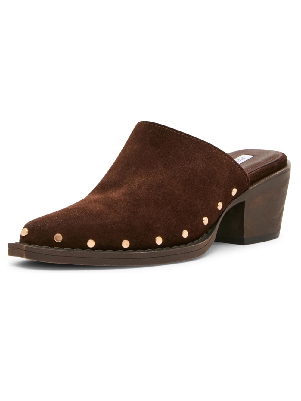 Womens Pointed Toe Block Heel Mules Clogs Faux Leather Slip On Heeled Sandals